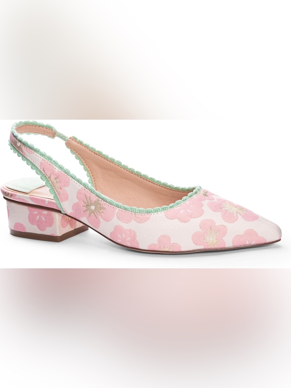 CHINESE LAUNDRY Pink Floral Slingback Flats with Mint Trim (8.5)